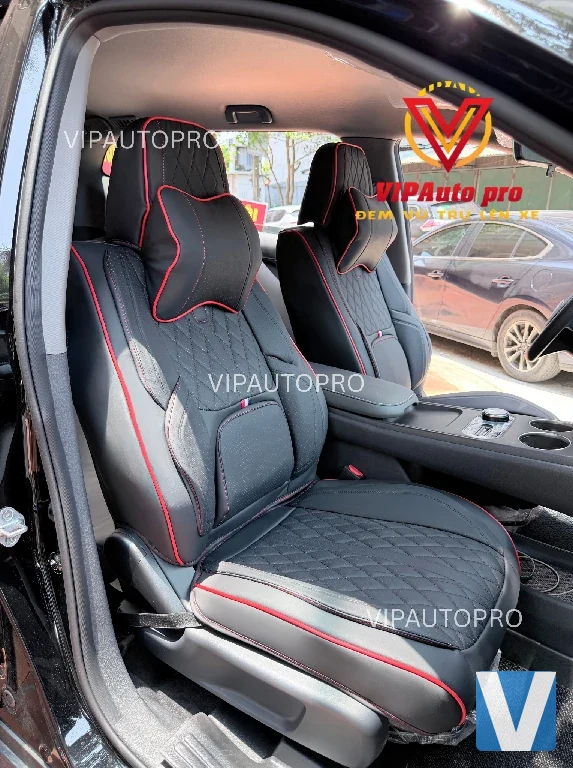 Áo ghế da Nappa VinFast Limo Green – Đen chỉ đỏ (C19)