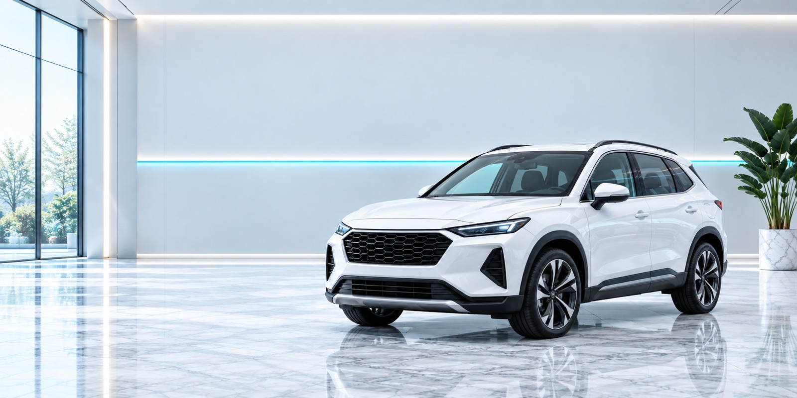 Xe SUV trắng trong showroom VIPAutopro