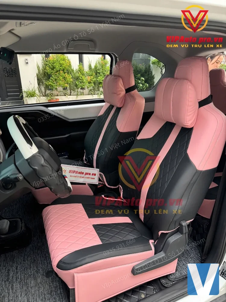 Áo ghế da Nappa VinFast VF3 – Hồng đen (V8)